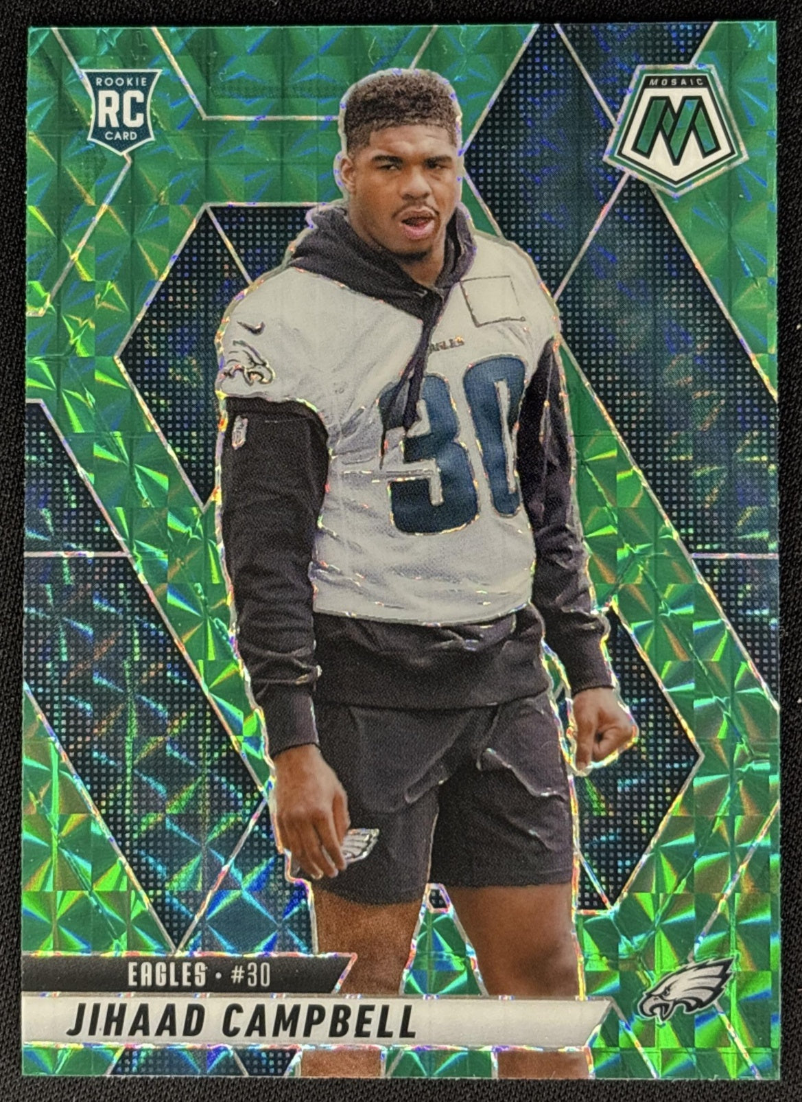 Jihaad Campbell 2025 Panini Mosaic Rookies Green Prizm Eagles front