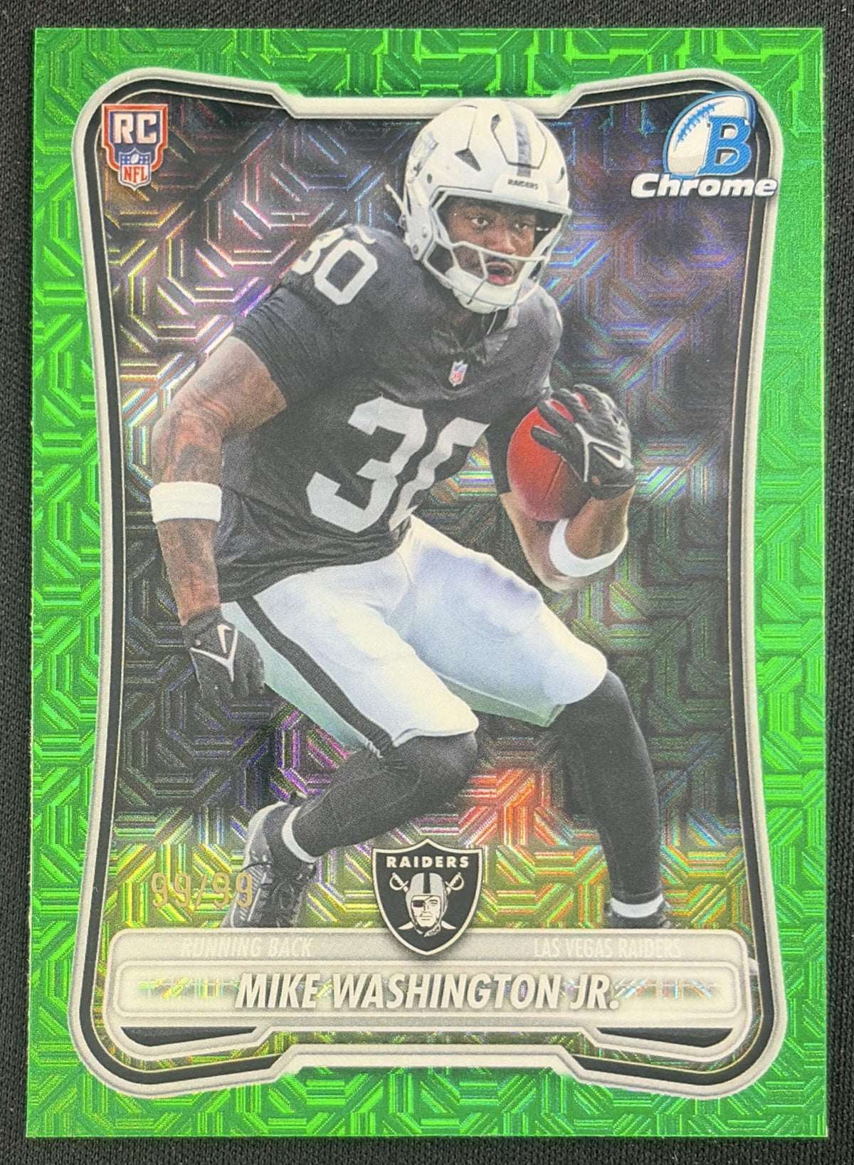 Mike Washington Jr. 2026 Bowman Chrome NFL Green Refractor /99 Raiders Sports Trading Card