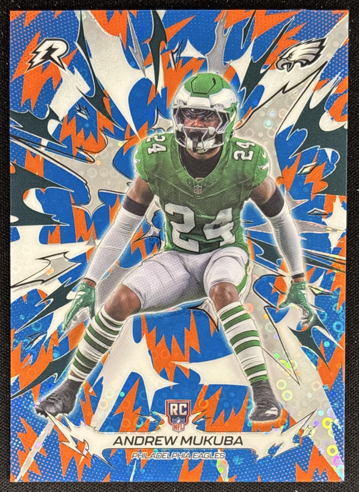 Andrew Mukuba 2025 Topps Resurgence Blue and Orange Spark Refractor Eagles
