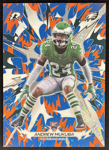 Andrew Mukuba 2025 Topps Resurgence Blue and Orange Spark Refractor Eagles