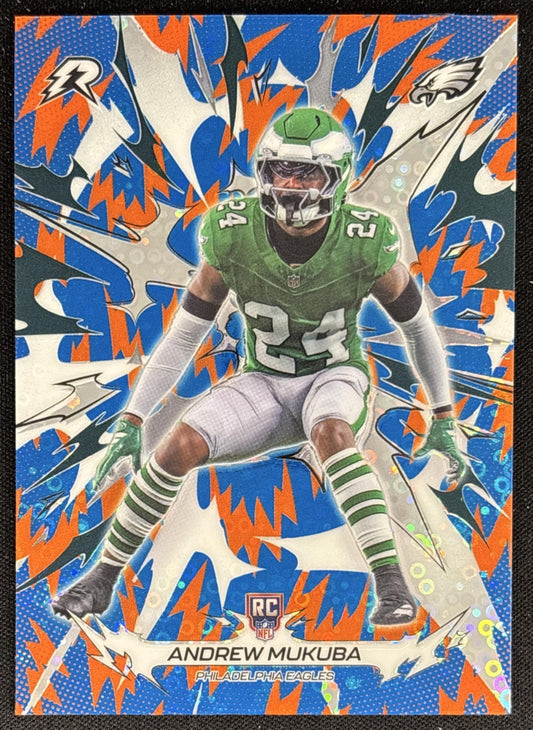 Andrew Mukuba 2025 Topps Resurgence Blue and Orange Spark Refractor Eagles
