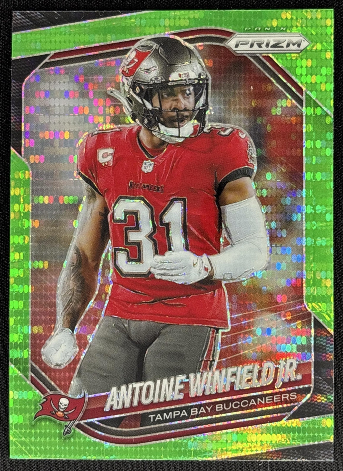Antoine Winfield Jr. 2025 Panini Prizm Neon Green Pulsar Buccaneers Sports Trading Card