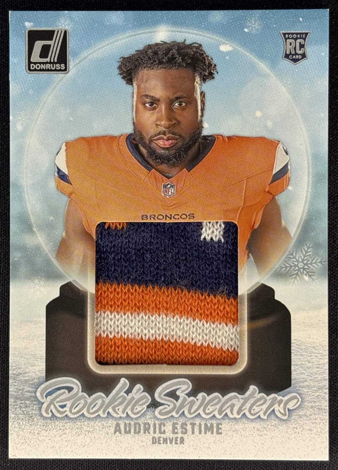 Audric Estime 2024 Panini Donruss Rookie Holiday Sweater Broncos front