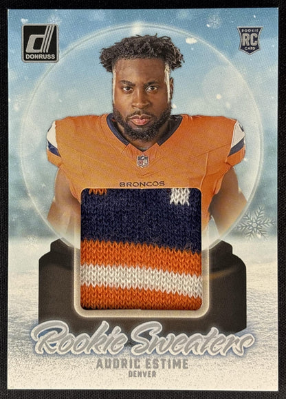 Audric Estime 2024 Panini Donruss Rookie Holiday Sweater Broncos front