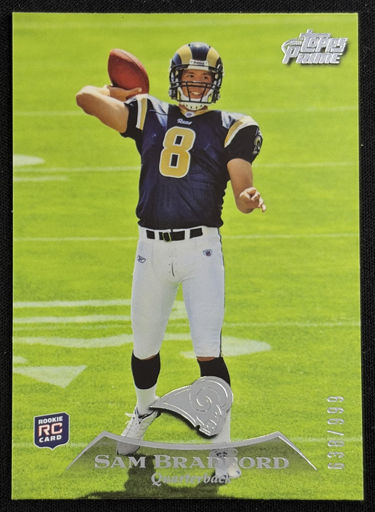 Front of Sam Bradford 2010 Topps Prime Retail Rams sports trading card