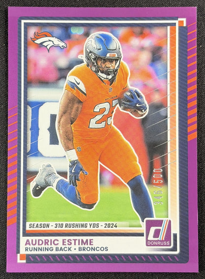 Audric Estime 2025 Panini Donruss Season Stat Line /500 Broncos