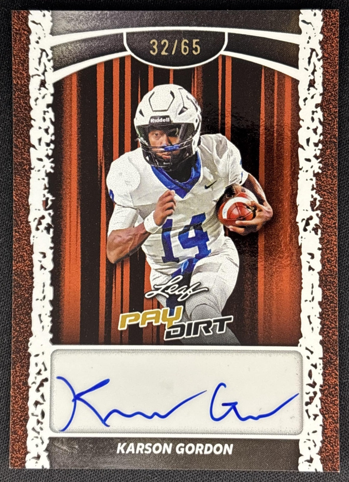 Karson Gordon 2026 Leaf Paydirt Auto Orange /65 front