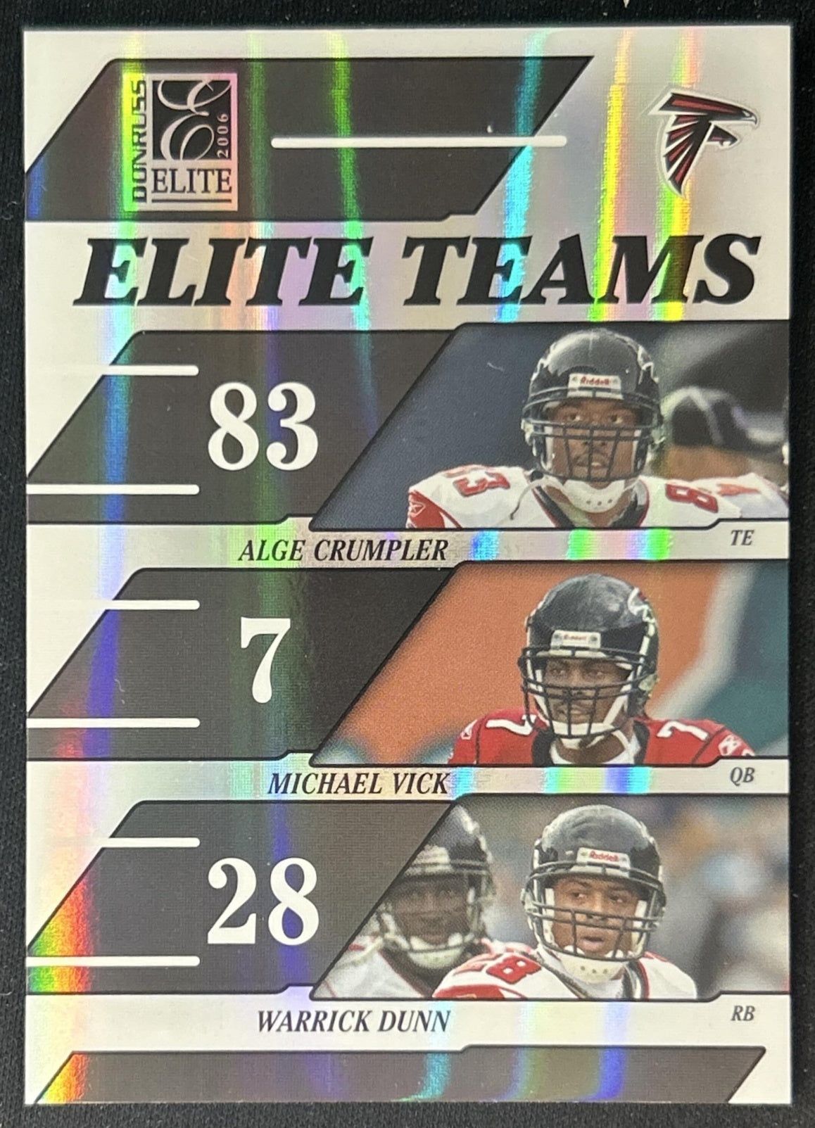 Alge Crumpler Michael Vick Warrick Dunn 2006 Elite Teams Black /1000 Falcons front