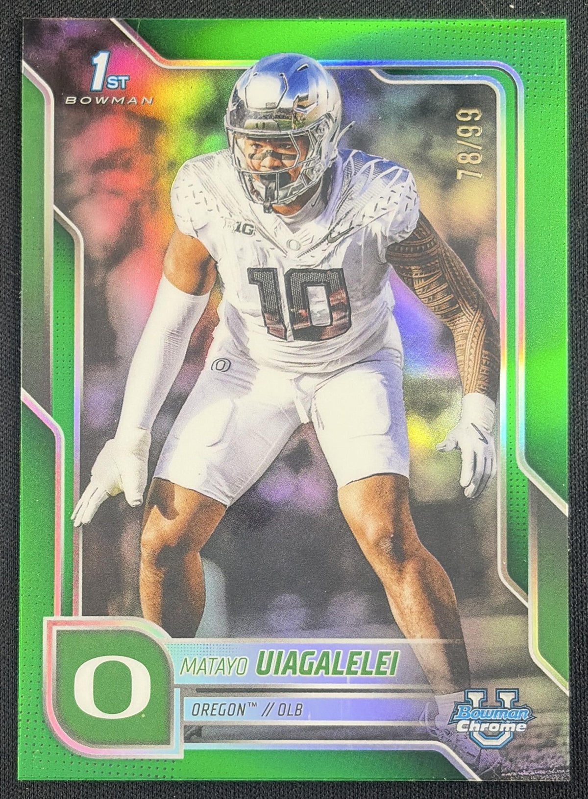 Matayo Uiagalelei 2025 Bowman Chrome University Prospects Green Refractor /99 Ducks