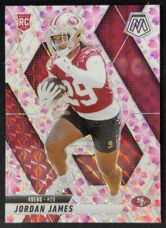 Jordan James 2025 Panini Mosaic Rookies No Huddle Pink Prizm /20 49ers Sports Trading Cards