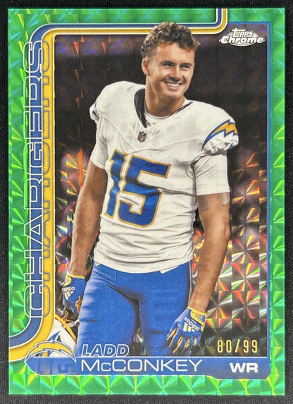 Ladd McConkey 2025 Chrome Image Variation Green Geometric Refractor /99 Chargers front
