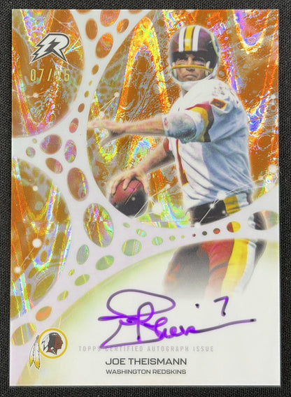 Joe Theismann 2025 Topps Resurgence Molecular Marks Auto Orange Power Surge Refractor /25 Redskins