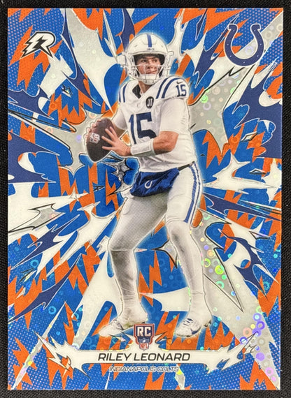 Riley Leonard 2025 Topps Resurgence Blue and Orange Spark Refractor Colts