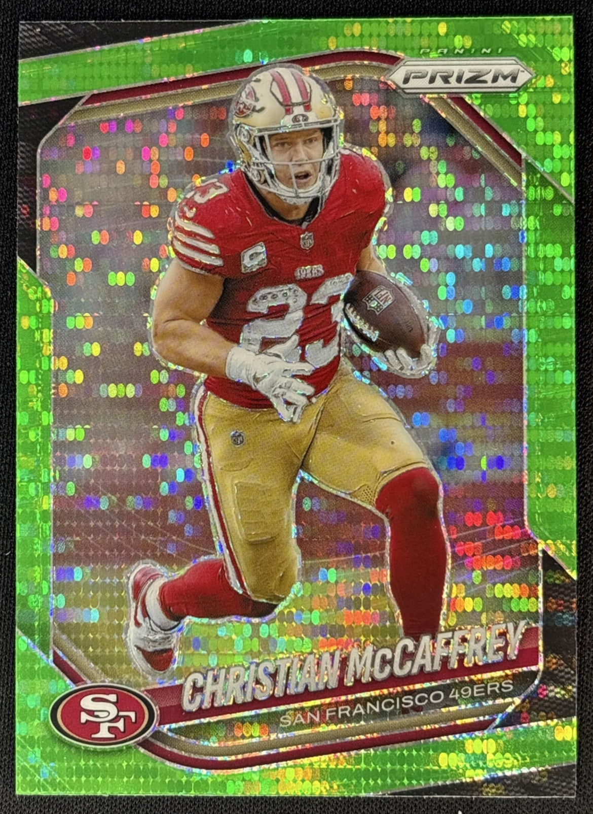 Christian McCaffrey 2025 Panini Prizm Neon Green Pulsar 49ers