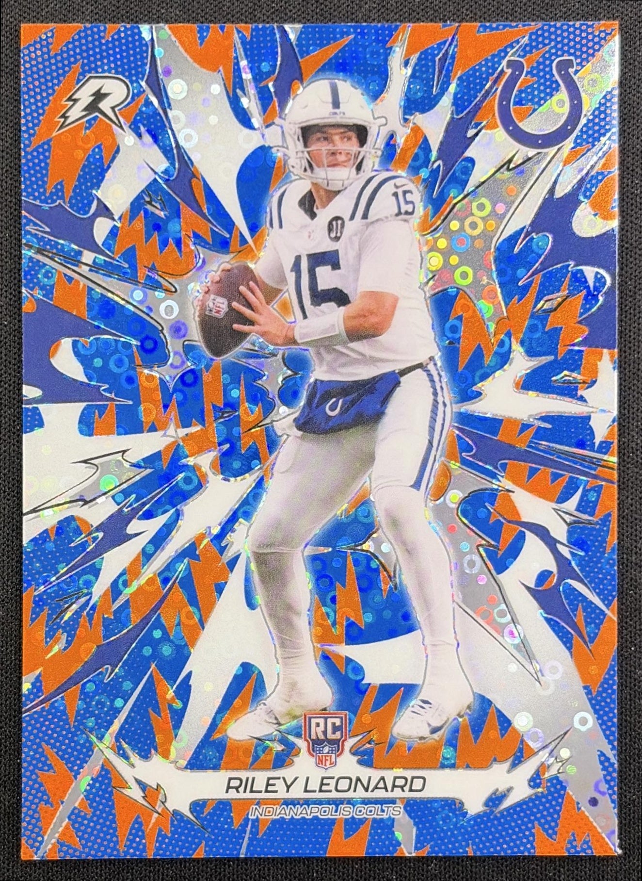Riley Leonard 2025 Topps Resurgence Blue and Orange Spark Refractor Colts