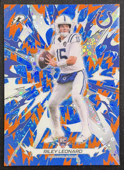 Riley Leonard 2025 Topps Resurgence Blue and Orange Spark Refractor Colts