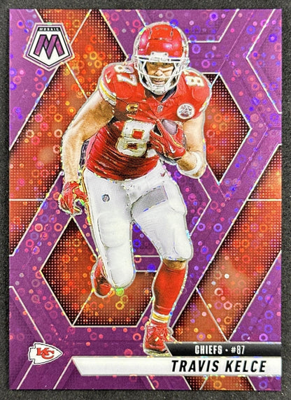 Travis Kelce 2025 Panini Mosaic No Huddle Purple Prizm /50 Chiefs Sports Trading Cards