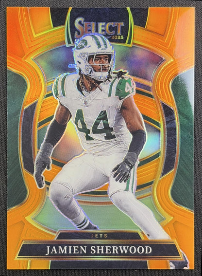 Jamien Sherwood 2025 Panini Select Concourse Orange Prizm /49 Jets front