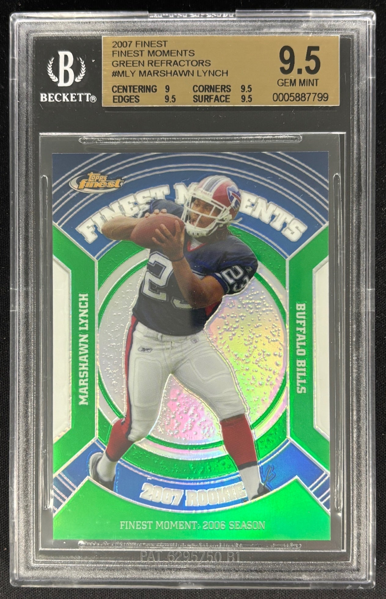 Marshawn Lynch 2007 Finest Moments Green Refractor /199 BGS 9.5 Bills Sports Trading Card