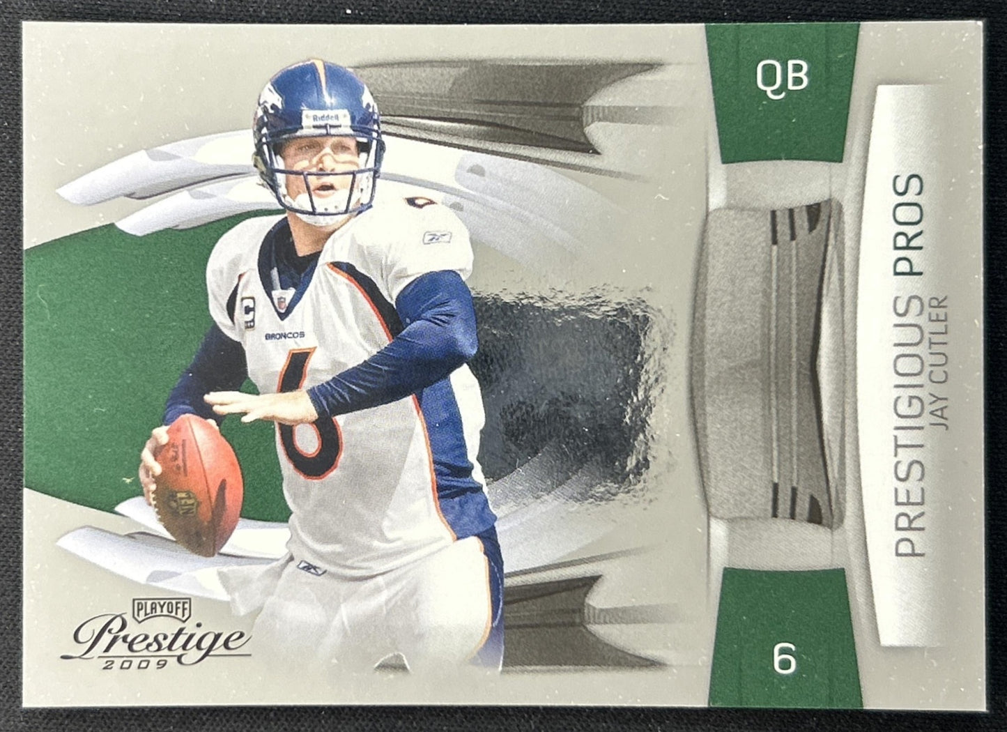 Jay Cutler 2009 Panini Playoff Prestige Prestigious Pros Green /500 Broncos front
