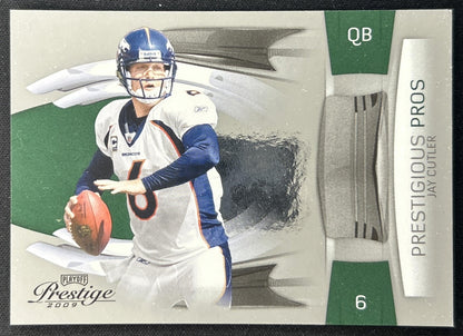 Jay Cutler 2009 Panini Playoff Prestige Prestigious Pros Green /500 Broncos front
