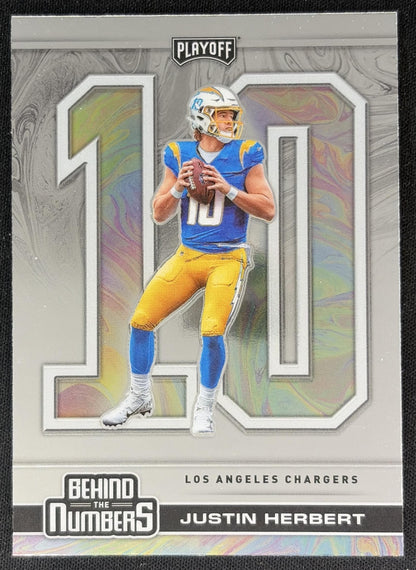 Justin Herbert 2020 Panini Playoff Behind the Numbers Red Chargers front