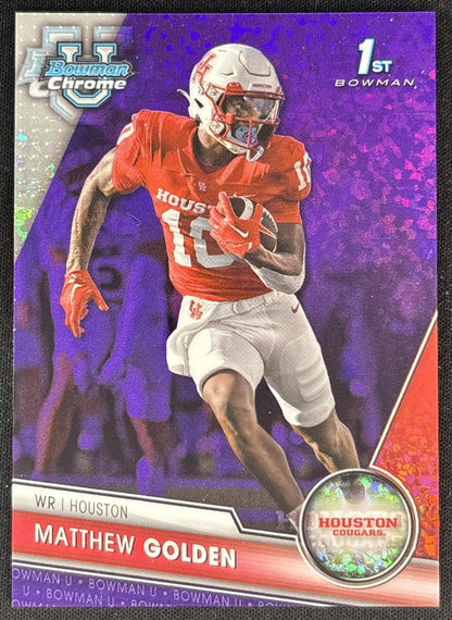 Matthew Golden 2023 Bowman University Chrome Purple Mini Diamond Refractor /399 front