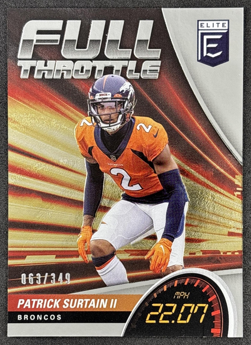 Patrick Surtain II 2022 Panini Donruss Elite Full Throttle /349 Broncos front