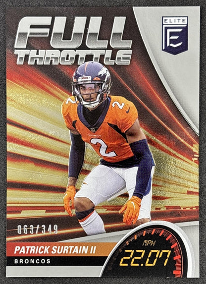 Patrick Surtain II 2022 Panini Donruss Elite Full Throttle /349 Broncos front