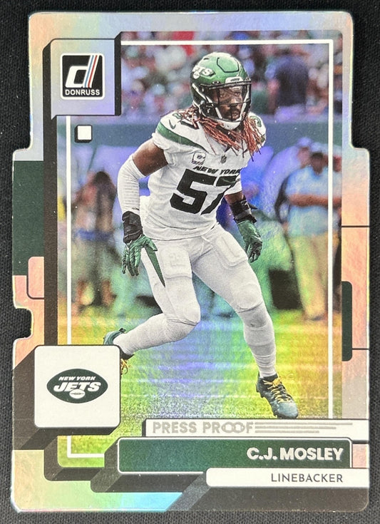 C.J. Mosley 2022 Panini Donruss Silver Die Cut Press Proof /75 Jets front