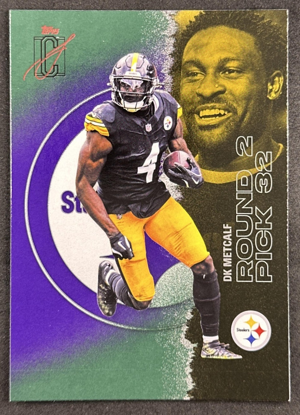 DK Metcalf 2025 Topps Signature Class Veteran Green & Purple Foil Steelers front sports trading card