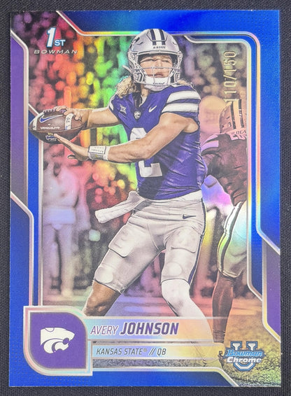 Avery Johnson 2025 Bowman Chrome University Prospects Blue Refractor /150 Wildcats