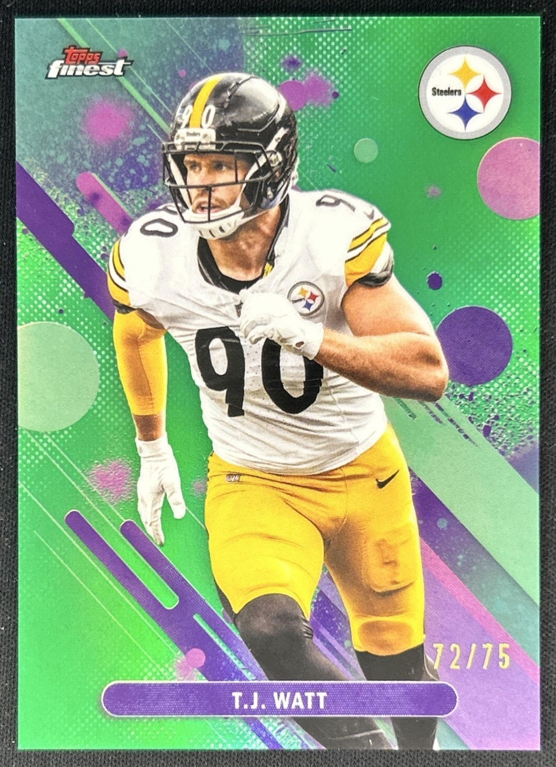 T.J. Watt 2025 Topps Finest Green Refractor /75 Steelers front
