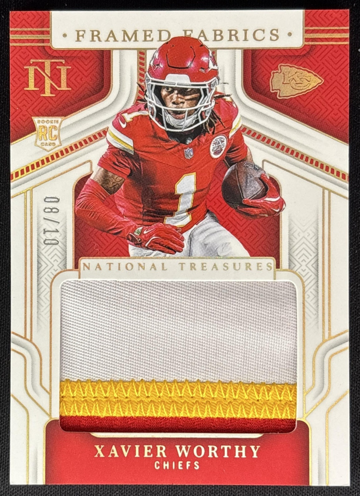 Xavier Worthy 2025 Panini National Treasures Framed Fabric Holo Gold /10 Chiefs Sports Trading Cards