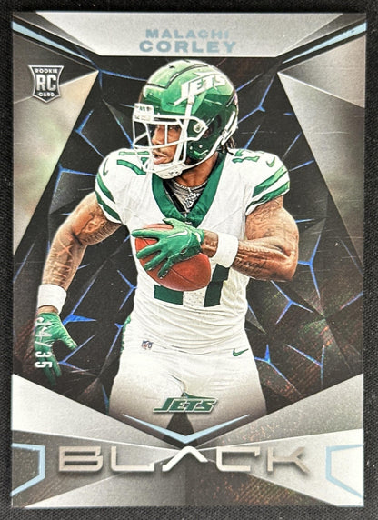 Malachi Corley 2024 Panini Black Rookies Sapphire /35 Jets