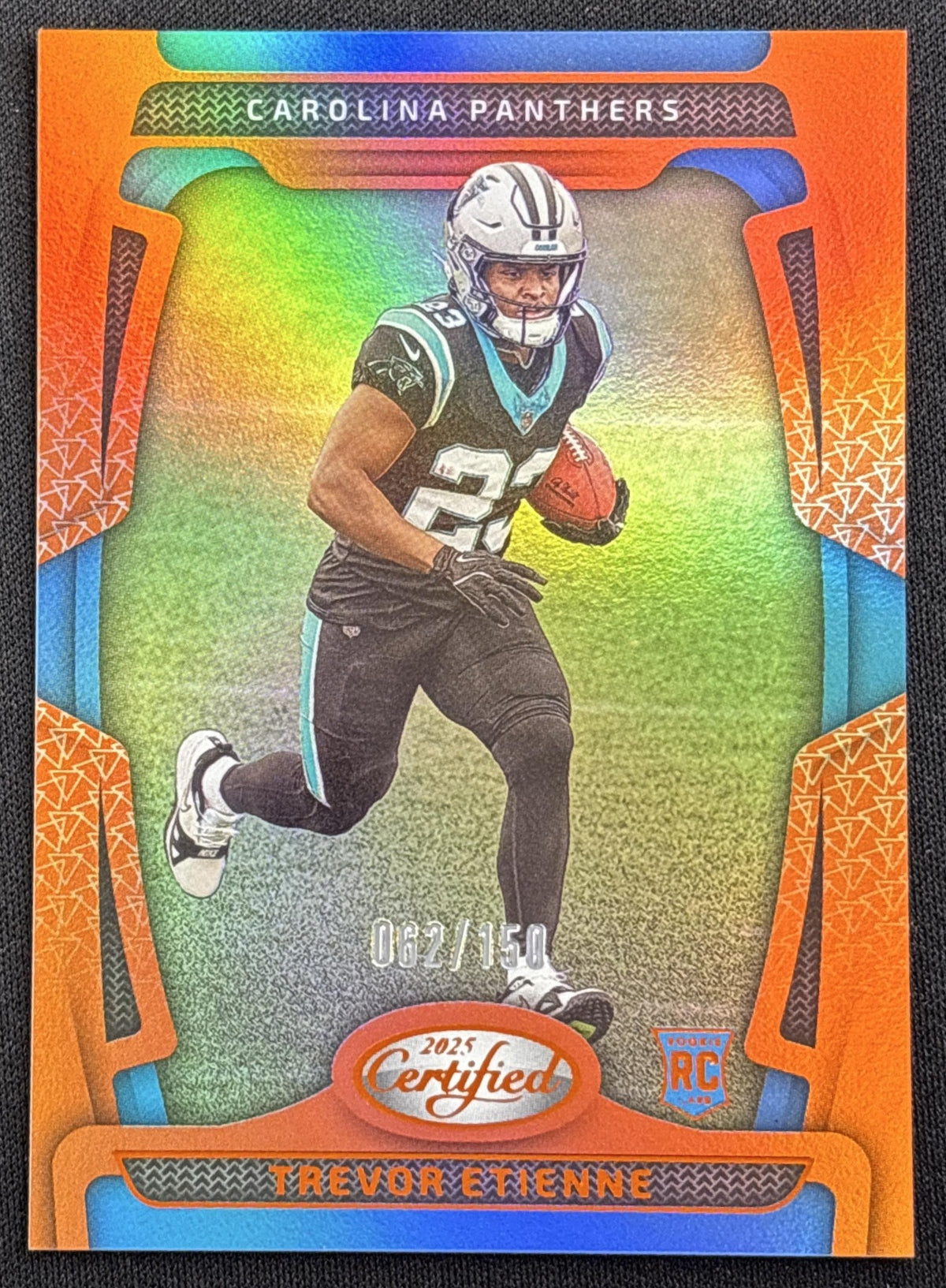 Trevor Etienne 2025 Panini Certified Rookies Mirror Orange /150 Panthers Carolina Panthers