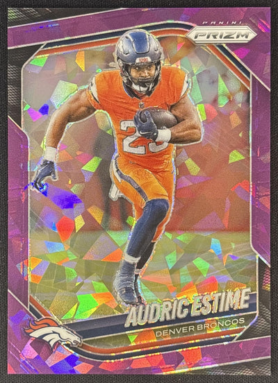 Audric Estime 2025 Panini Prizm Purple Ice /225 Broncos Sports Trading Cards