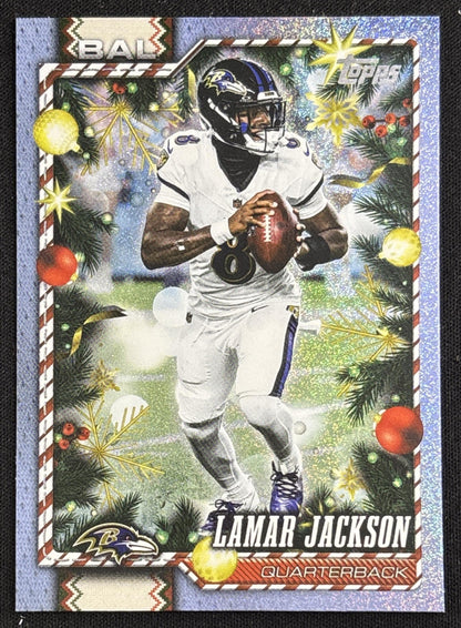 Lamar Jackson 2026 Topps Holiday Light Blue and White Glitter Ravens - Front