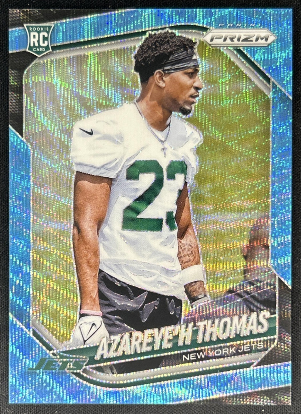 Azareye'h Thomas 2025 Panini Prizm Blue Wave /230 Jets Front