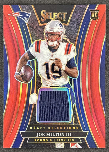 Joe Milton III 2024 Select Draft Selections Memorabilia Red Prizm Patriots front