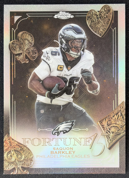 Saquon Barkley 2025 Topps Chrome Fortune 15 Refractor Eagles front