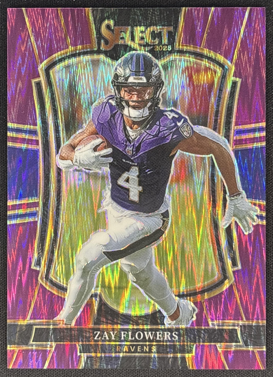 Zay Flowers 2025 Panini Select Premier Level Purple Prizm Shock /699 Ravens Sports Trading Cards
