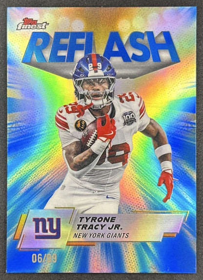Tyrone Tracy Jr. 2025 Topps Finest Reflash Blue Refractor /99 Giants front