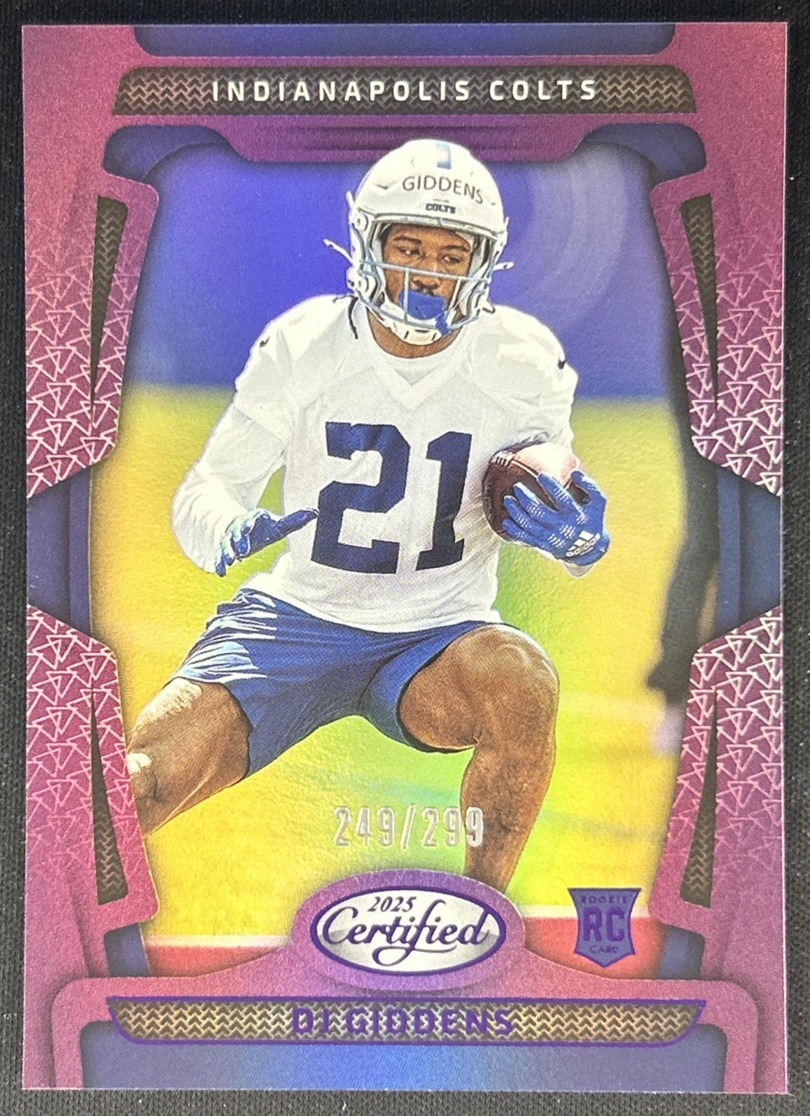 DJ Giddens 2025 Panini Certified Rookies Mirror Purple /299 Colts front