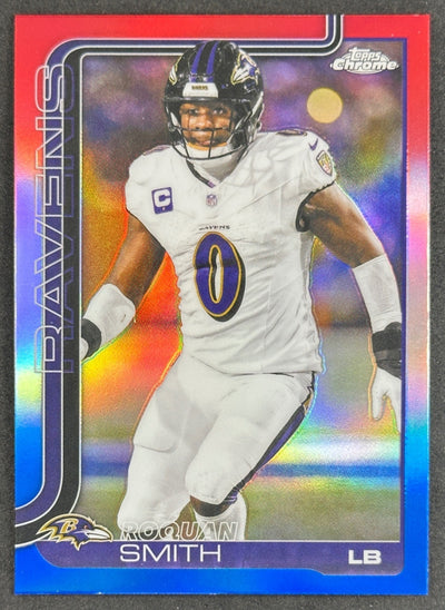 Roquan Smith 2025 Topps Chrome Red/White/Blue Refractor Ravens Sports Trading Cards