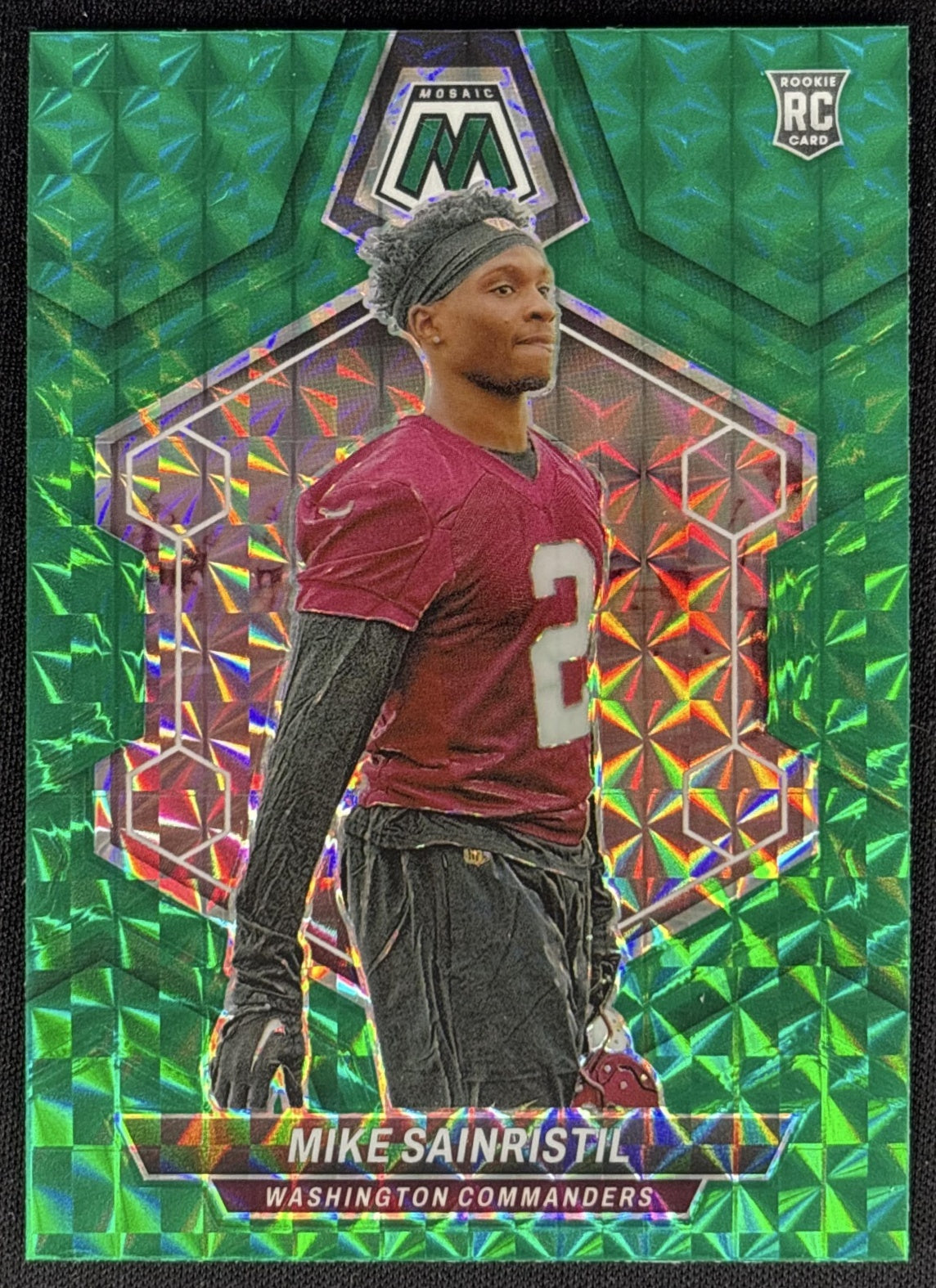 Mike Sainristil 2024 Panini Mosaic Green Prizm Commanders Sports Trading Card