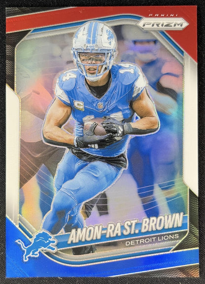 Amon-Ra St. Brown 2025 Panini Prizm Red White & Blue Lions front