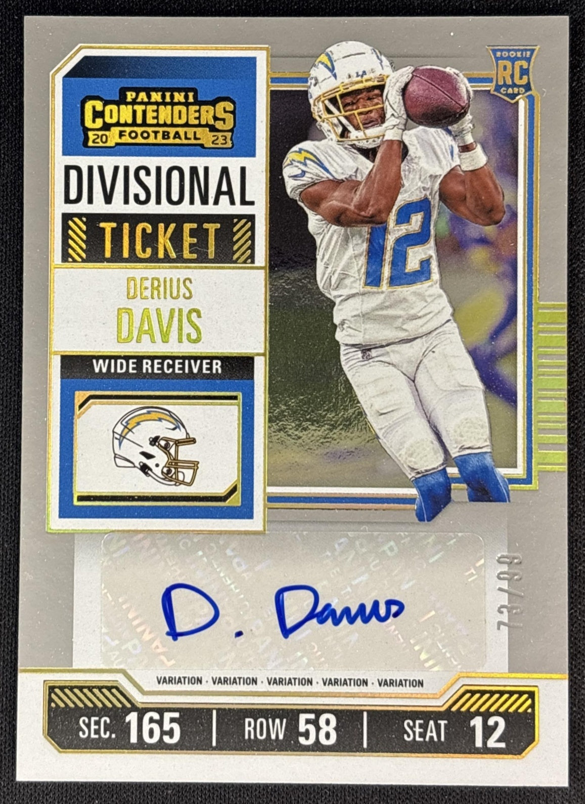Derius Davis 2023 Panini Contenders Divisional Ticket /99 Chargers front