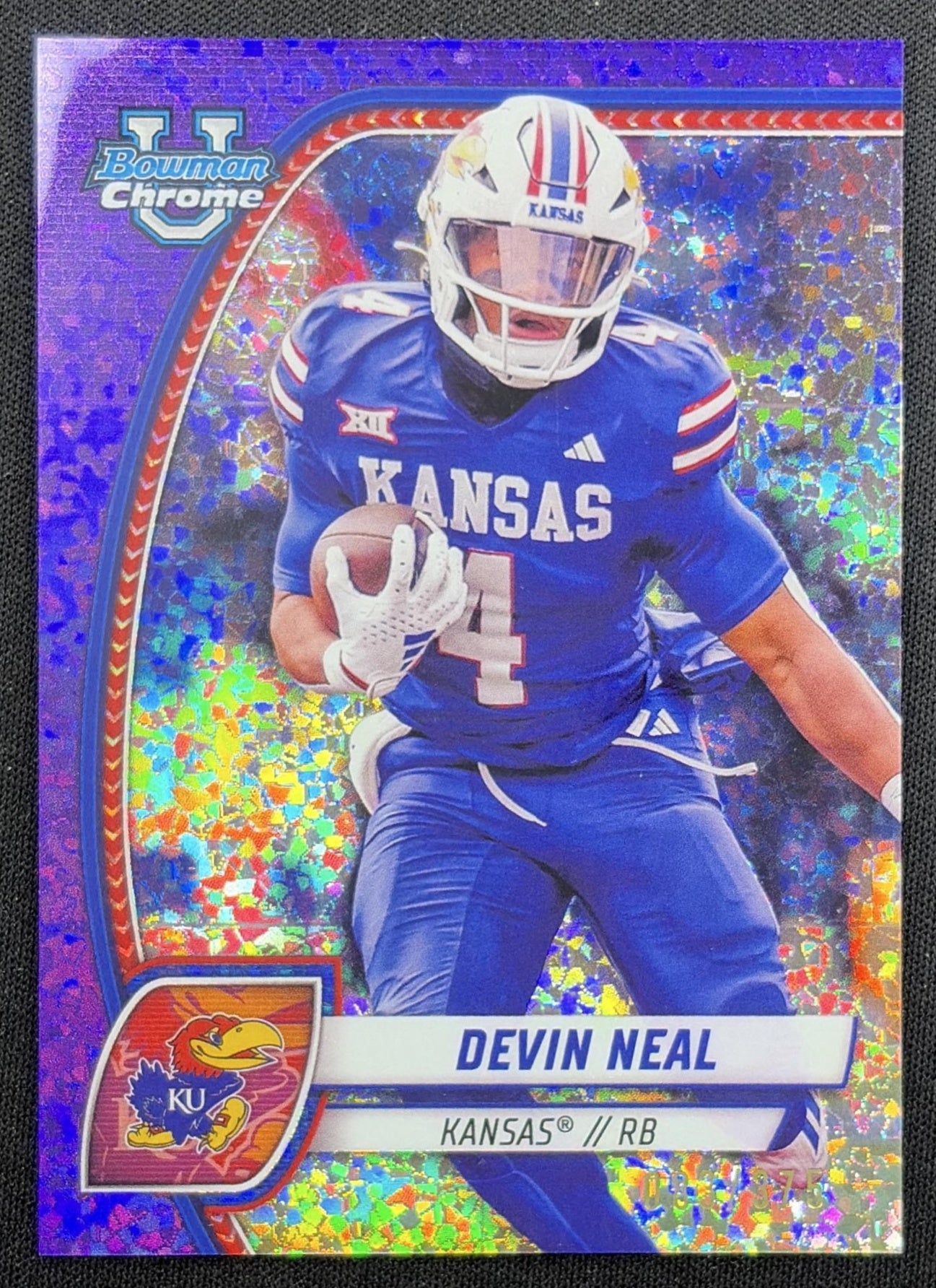 Devin Neal 2024 Bowman Chrome University Purple Mini Diamond Refractor /375 Jayhawks