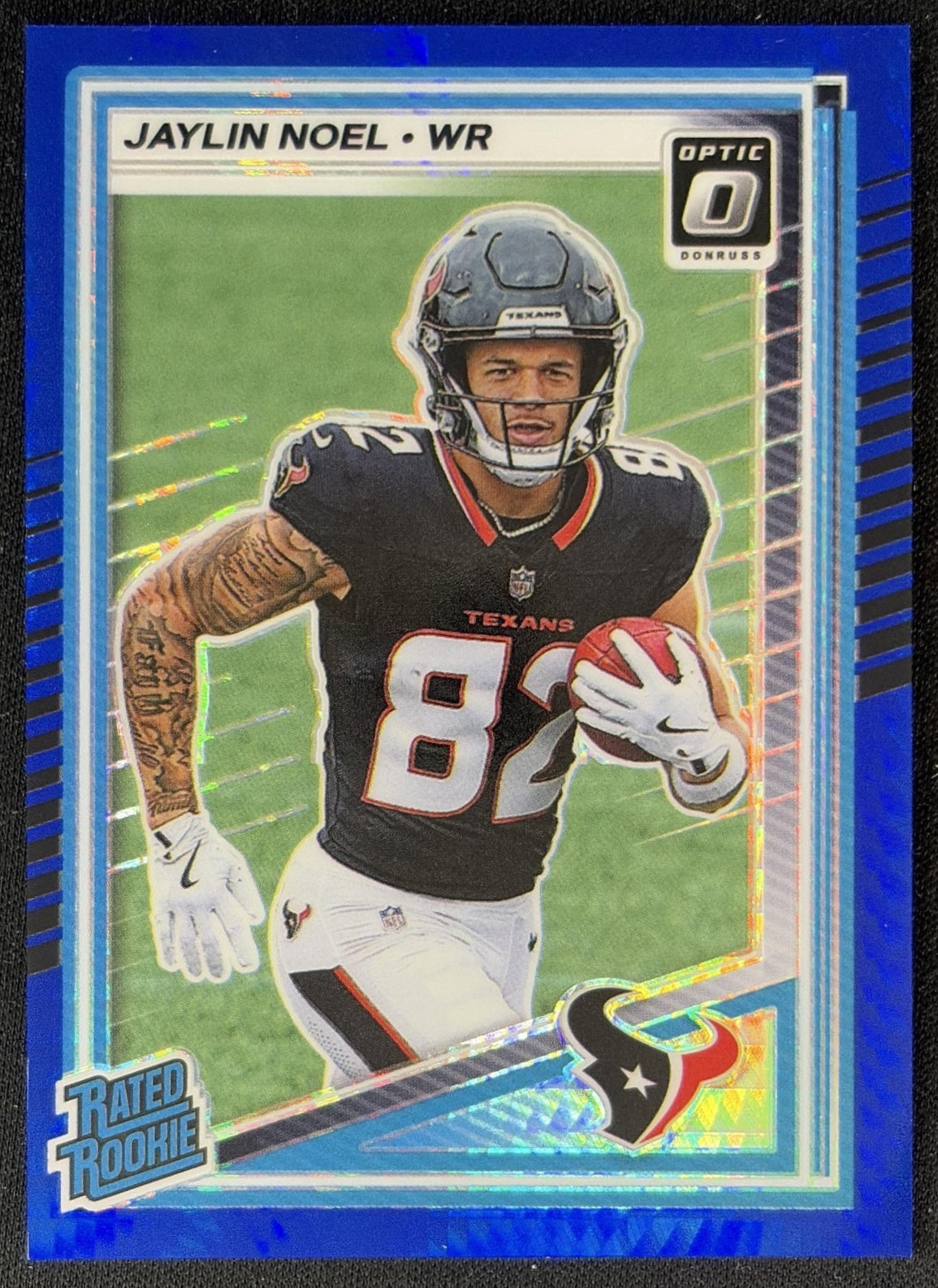 Jaylin Noel 2025 Panini Donruss Optic Rated Rookie Blue Hyper Prizm Texans front